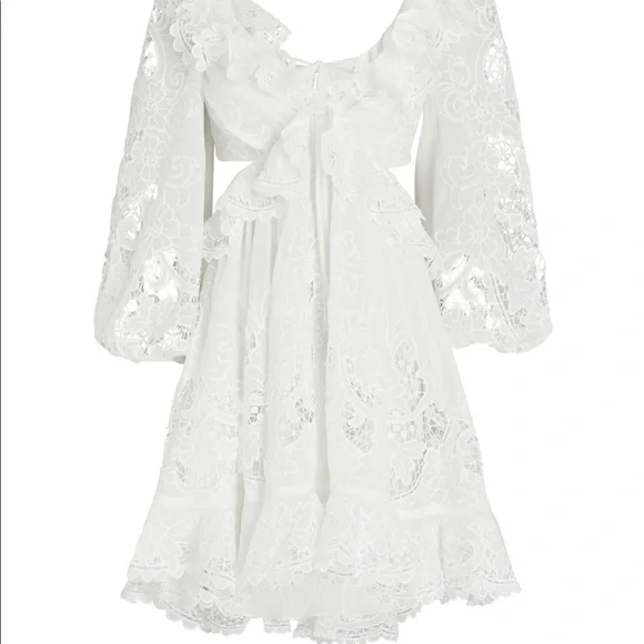 ZIMMERMANN Lulu Ruffled Cut-Out Mini Dress Size AU 2 / US 8 - Picture 4 of 15